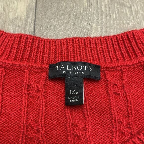 Womens Talbots Cable Knit Crewneck Red Holiday Pullover‎ Sweater - Picture 6 of 8